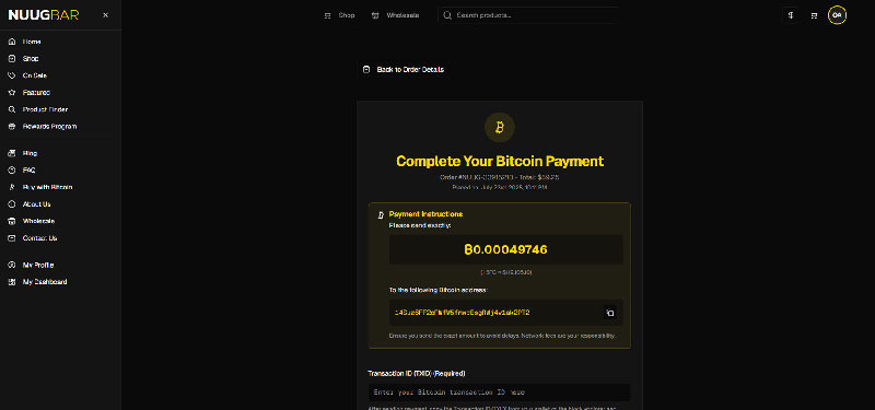 Screenshot showing where to paste the Transaction ID (TXID)